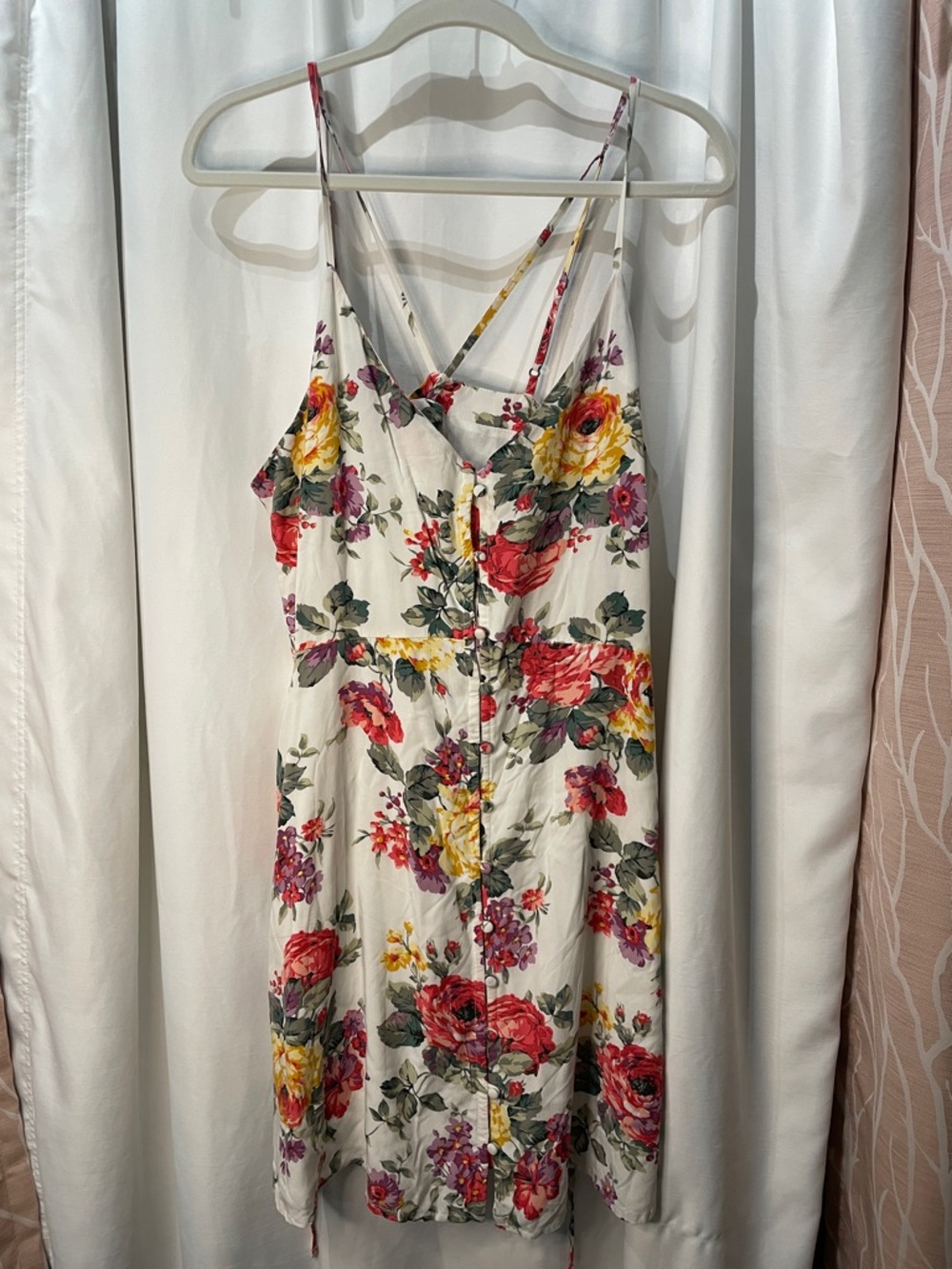 Abercrombie & Fitch White Floral Mini Dress with Red, Yellow & Green Print